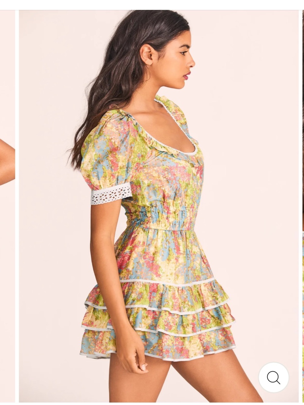 NWT LoveShackFancy Pastel Floral Puff-Sleeve Tiered Midi Dress